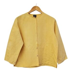 EILEEN FISHER Top Silk Linen Button Up Medium Petit Yellow